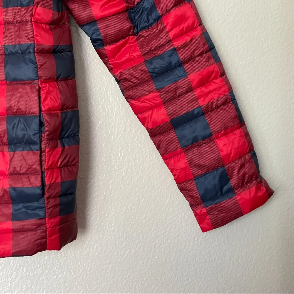 Land's End Packable Red/Blue Buffalo Plaid Checked Puffer Coat/Jacket Size Large - Image 6