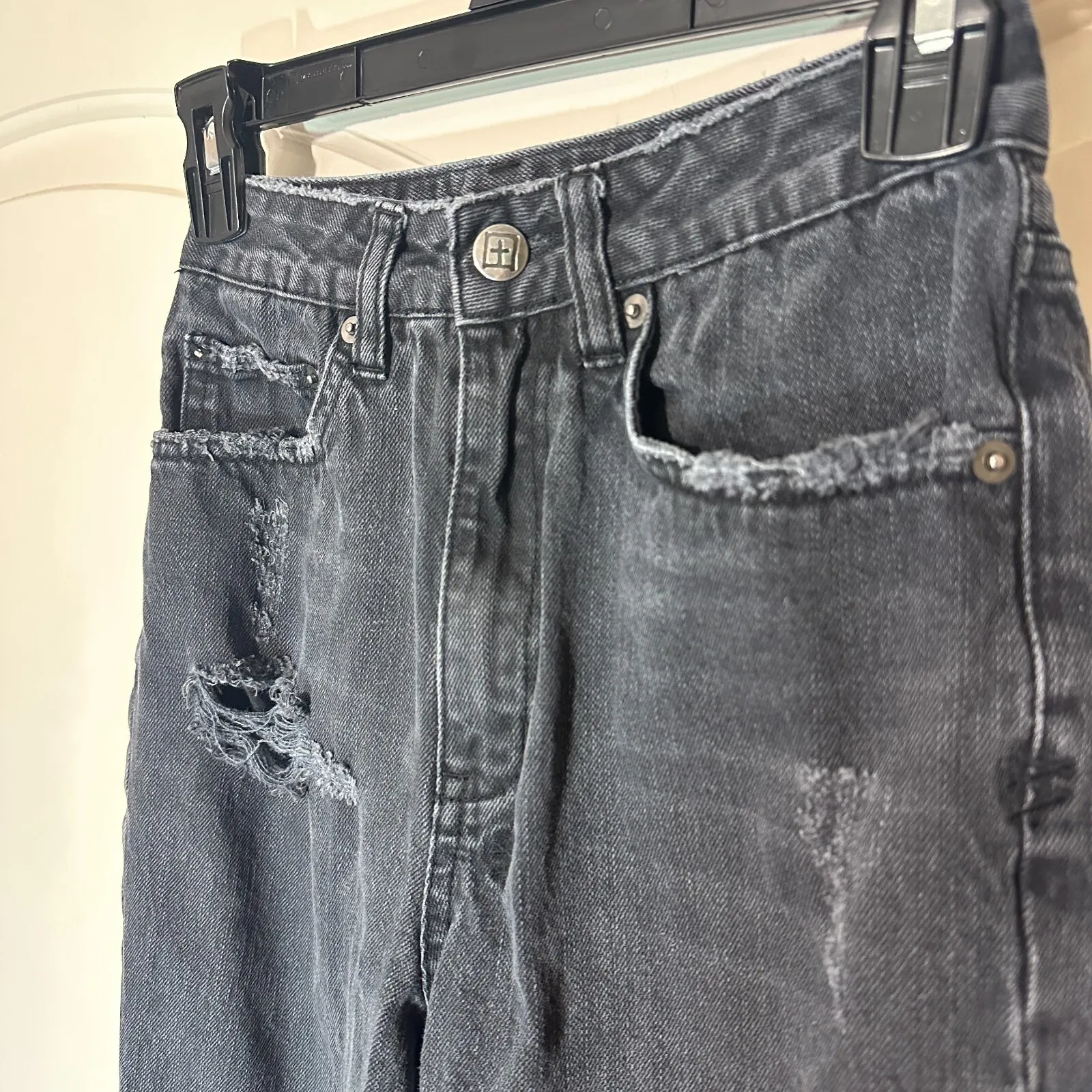 KSUBI ++ Chlo Wasted Caster Oil Black Ripped High Rise Straight Leg Boho 24 - Image 4