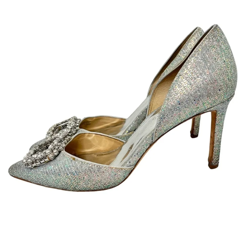 Badgley Mischka Gaiana Pumps Heels Sparkle Embellished Silver Size 8.5 - Image 3