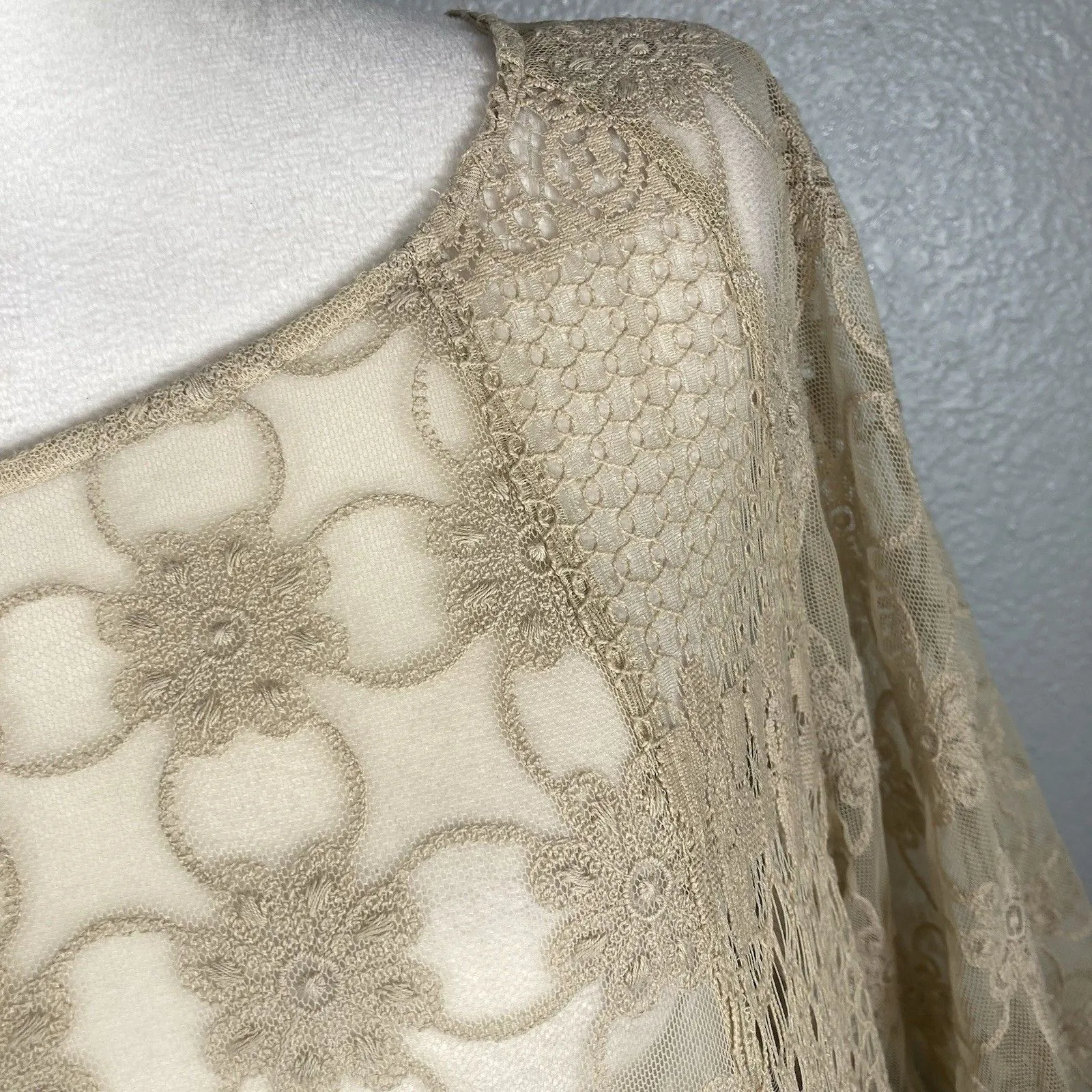John Mark Crochet Lace Top M Cover Up Beige Cream Boho Coastal Beach Whimsical - Image 4