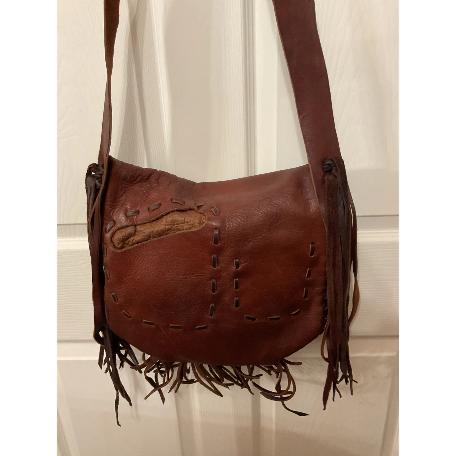 Large Jimmi WZ Natural Leather Handmade Western Fringe Messenger Crossbody Bag - Image 8