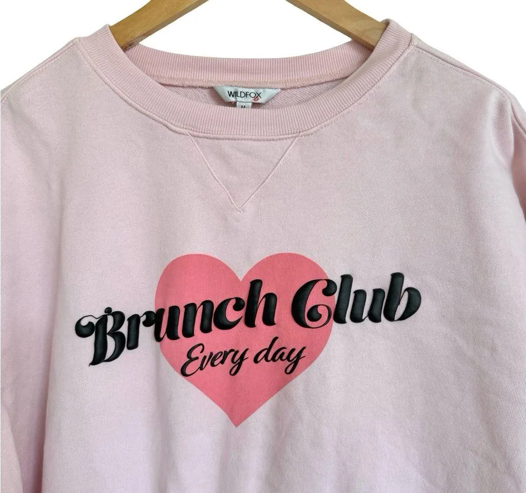 White Fox Pink Brunch Club Pullover Crew Sweatshirt Sweater Size M - Image 2