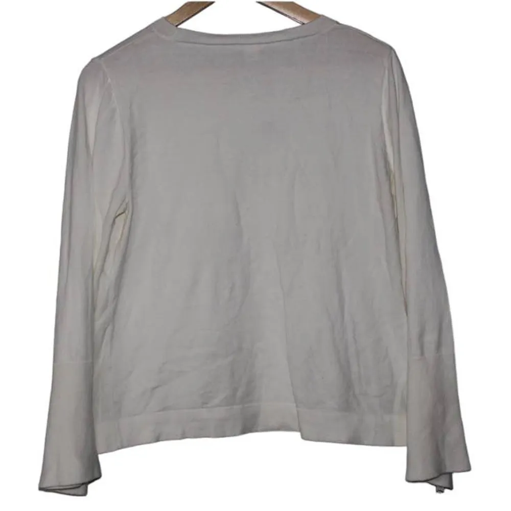 Women's J. Crew White Cotton Pullover Crewneck Bell Sleeve Sweater Size Large L - Image 2