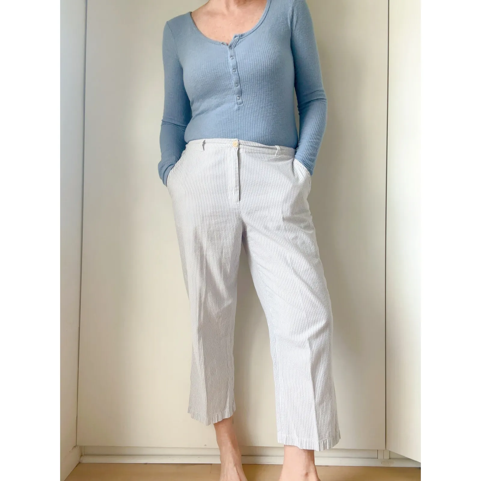 Lands' End Womens Pants Cropped Size 10 Seersucker Clam Digger Summer Cotton - Image 4