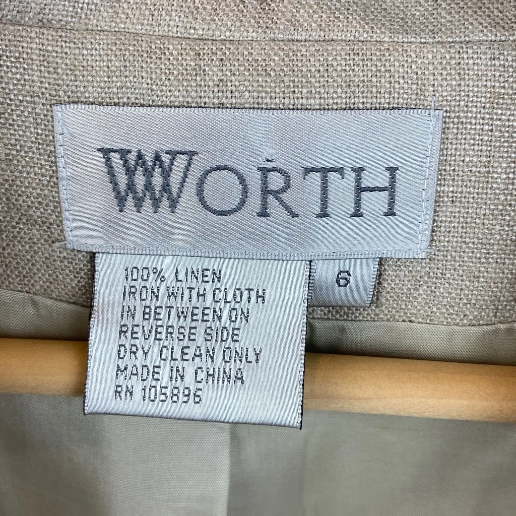 Worth 100% Linen Half Sleeve Button Front Cropped Jacket 8 Tan - Image 4