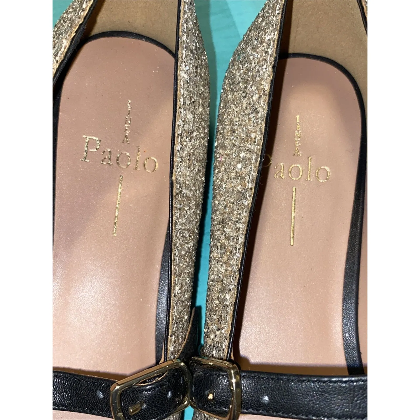 Linea Paolo Niara Size 7 Ballet Flats Mary Jane Gold embellishment Pointed Toe - Image 16