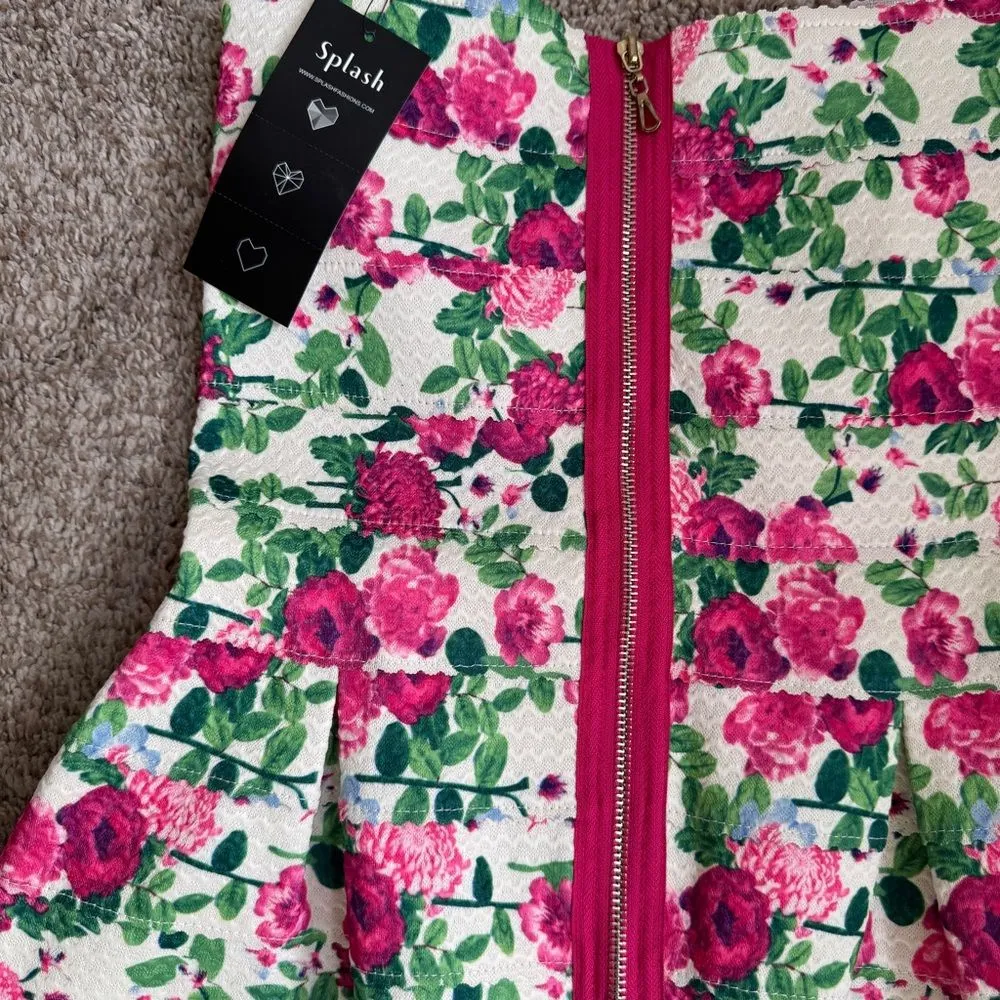 New Splash Floral Sweetheart neckline A-line Pleated Mini dress size 6 - Image 6