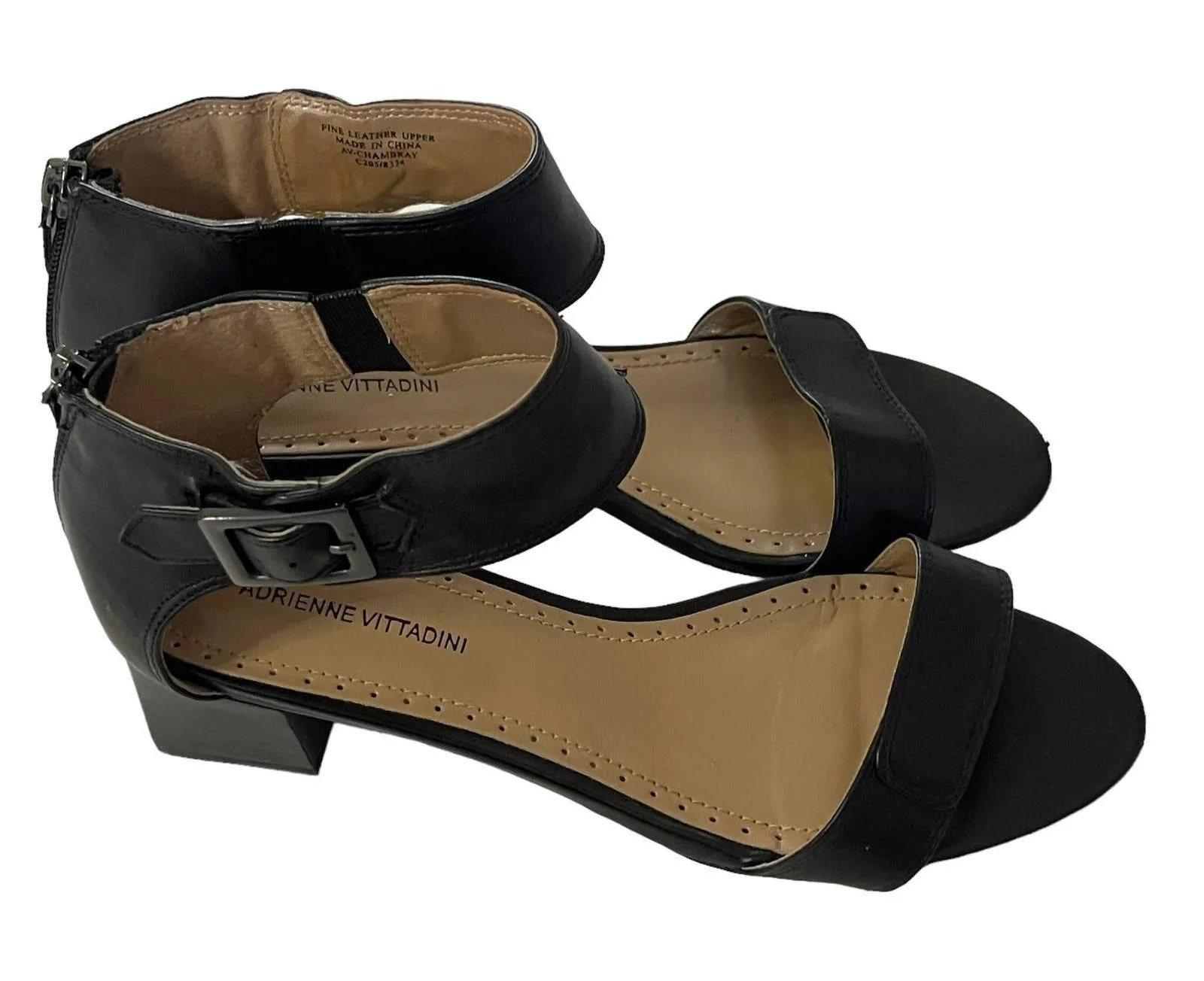 Adrienne Vittadini Women's Size 8 Black Leather Ankle Strap Low Heel Sandals - Image 1