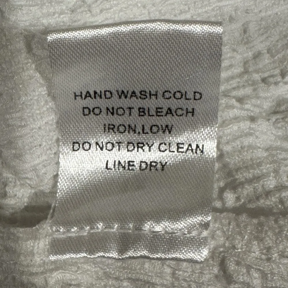 Alice Blue 1X White Textured Top Yellow Crochet Floral Sleeve Boho Cottagecore - Image 9