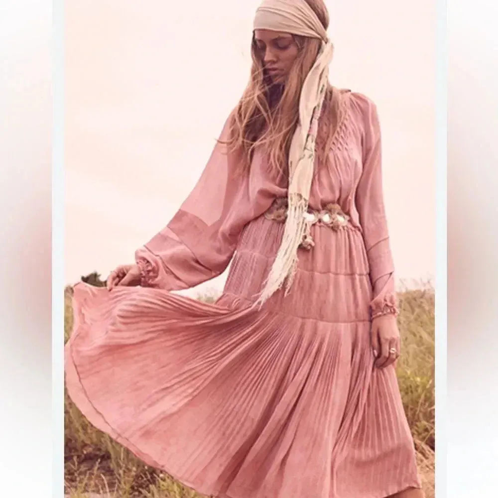 LoveShackFancy Pink Noelle Boho Smocked Midi Dress Petite‎ - Image 2