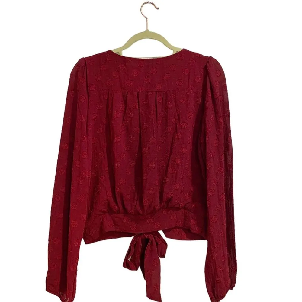 Lush Burgundy Posey Tie Front Crop Blouse Sz M NWT - Image 11