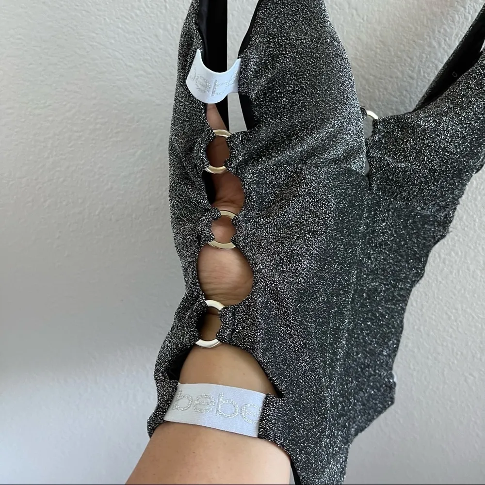 NWT Bebe Metallic One Piece Strappy Side Swimsuit Small - Image 4