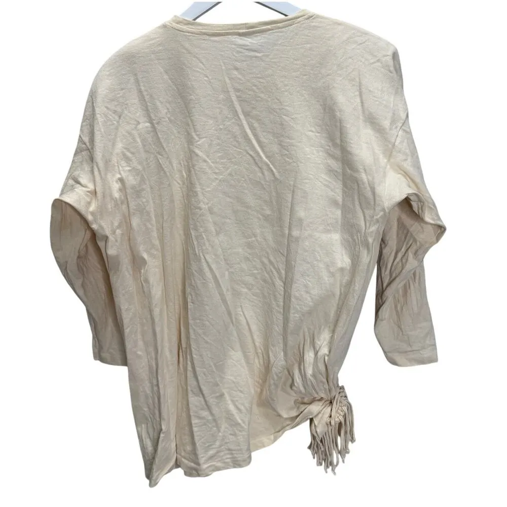 Vintage Decosport 3/4 Sleeve Womens Top Hand painted Mountain Tree Size L Ivory Size L - Image 2