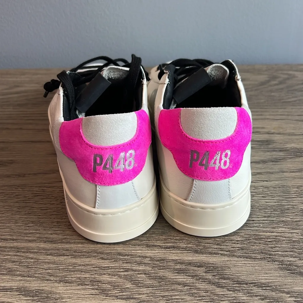 P448 Jack Low Sneakers Italian Leather White Black Hot Pink Gray Suede EU 40 - Image 3
