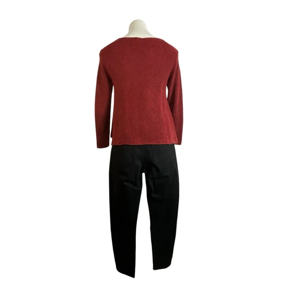 Eileen Fisher Cropped Boat Neck Wool Blend Open Knit Sweater - Image 4