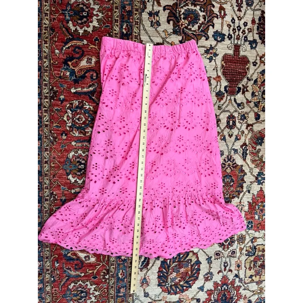 Calypso St. Barth Pink Eyelet Embroidered Midi Skirt Cotton Lined Women’s M - Image 8