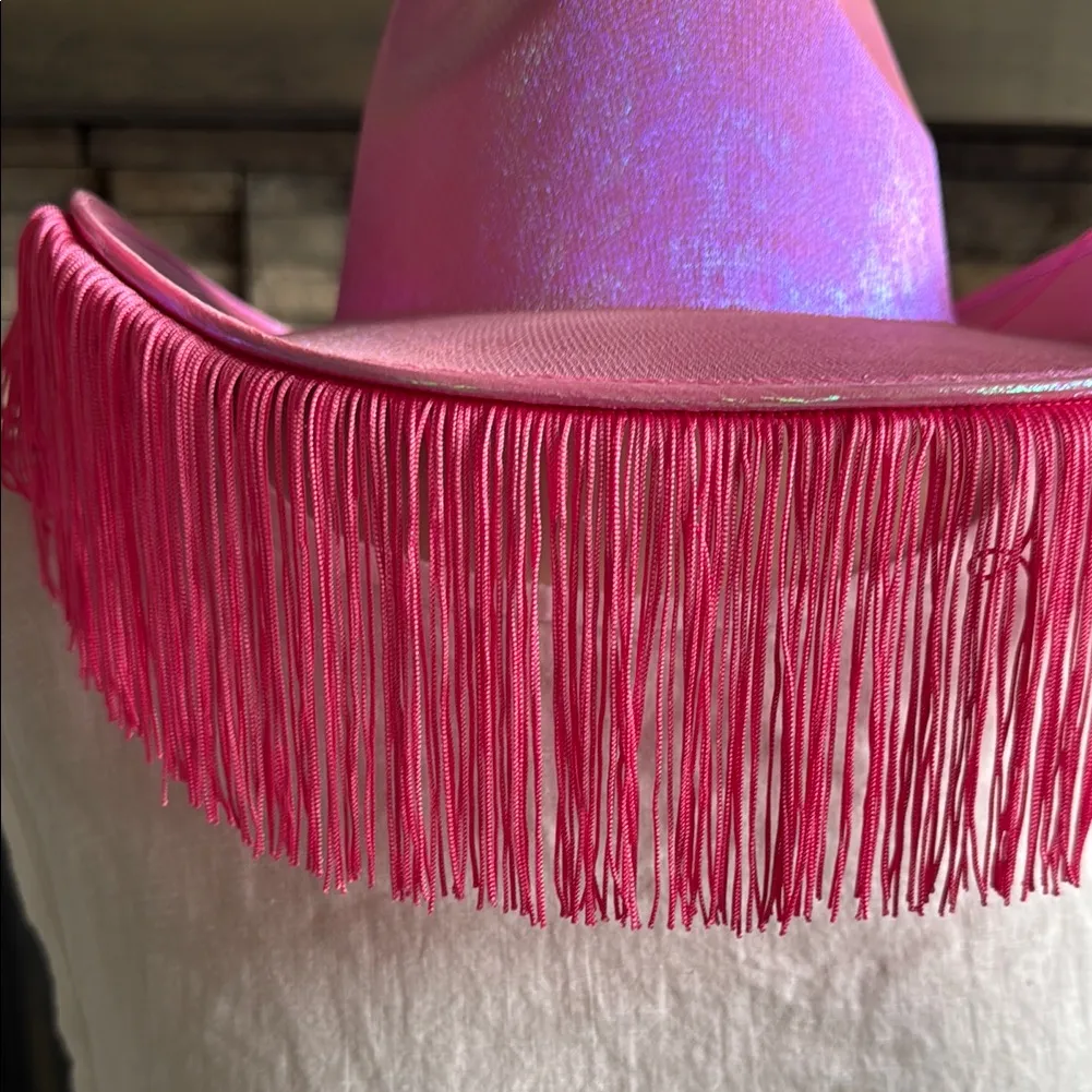 Vibrant Pink Western Hat with Fringe Trim - Image 4