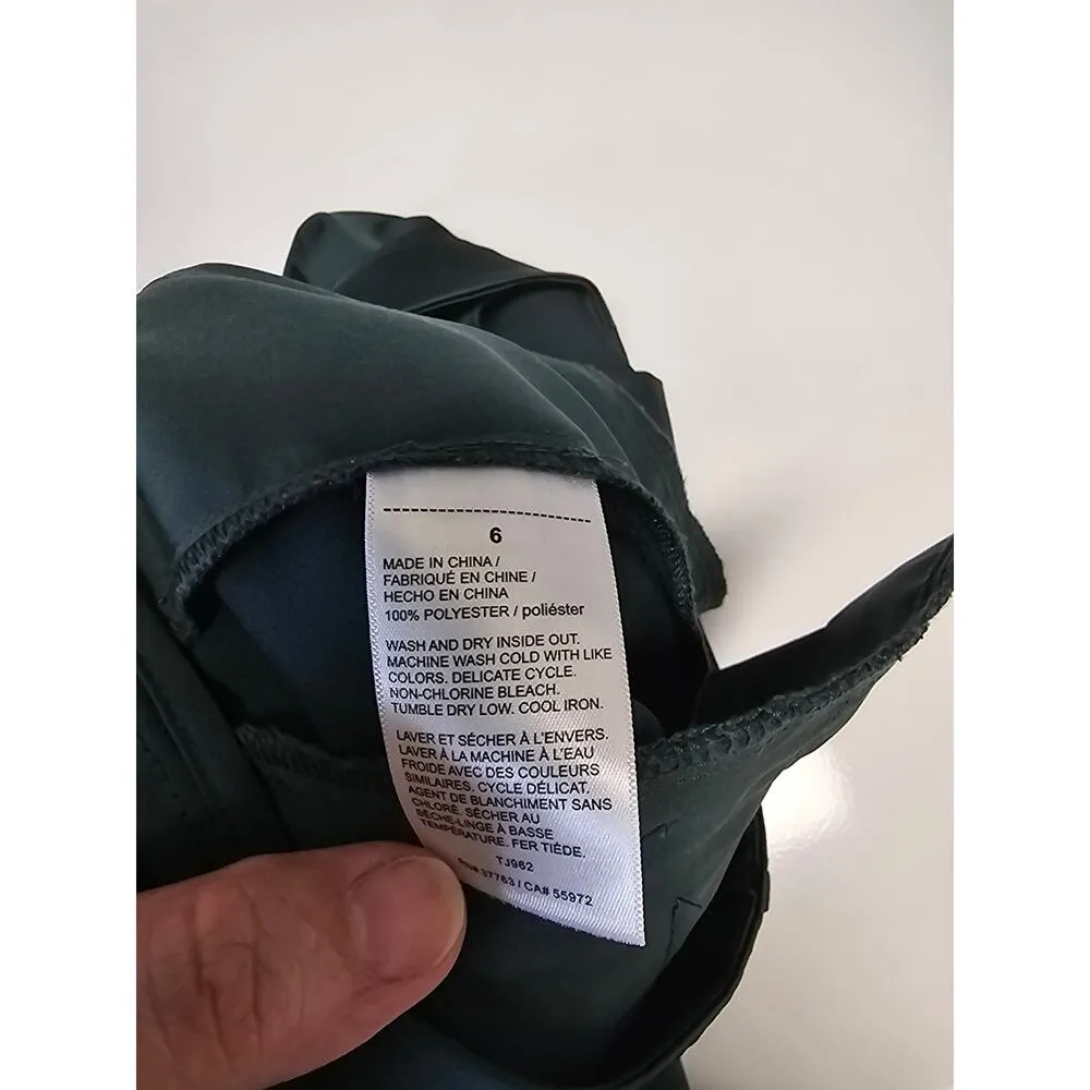 Ella Rafaella Pleated Wide Leg Pants Emerald Green Size 6 TJ962 Silk Like - Image 7