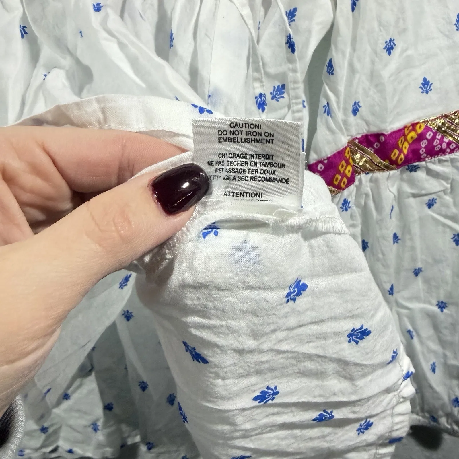 Miss June White Blouse Multicolor Embellishments 100% Cotton Boho Size undefined - Image 6