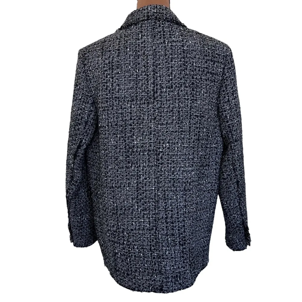 Theory  Piazza Noelle Double Breasted Tweed Blazer BLACK MULTI Size 10 - Image 6