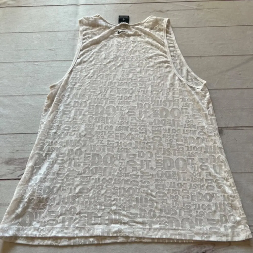 Nike Pro Dri Fit Just Do It Burnout Tank White Muscle Tee Semi Sheer - Image 7