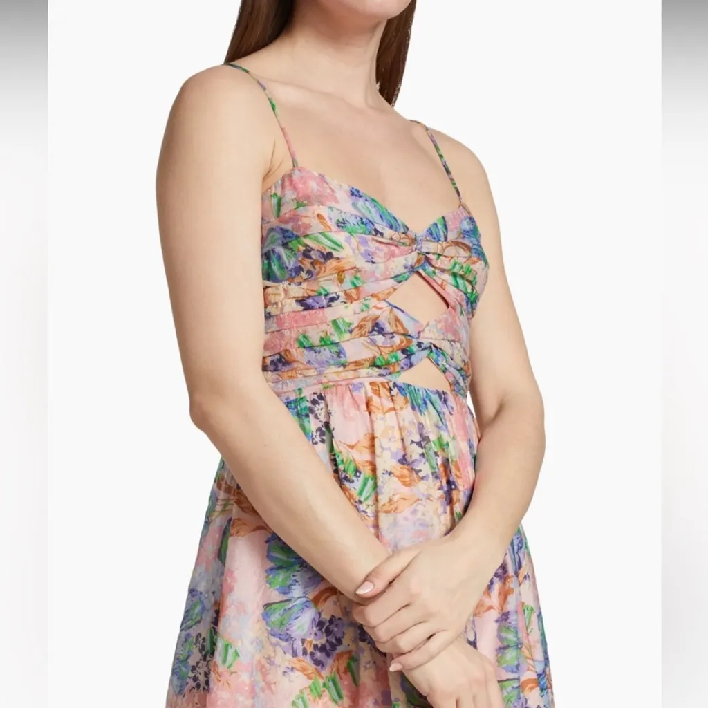 NEW ASTR Emine Pastel Pink Blue Floral Cutout Midi Dress Slit XL Revolve‎ - Image 2