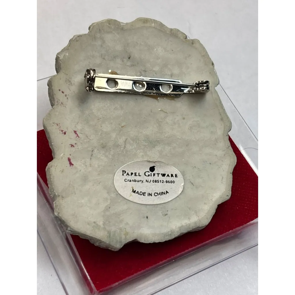 Handcrafted Santa Claus Face Brooch Pin With Holly Detail Vintage Look By Papel Gray - Image 2