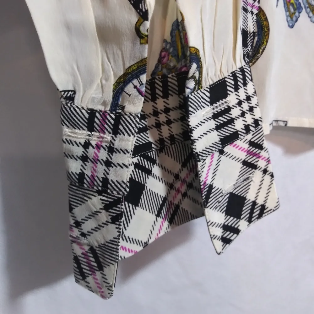 Francesca of Damon Vintage 80s Silk Plaid Pocket Watch Print Chic Preppy Size 8 Black - Image 7