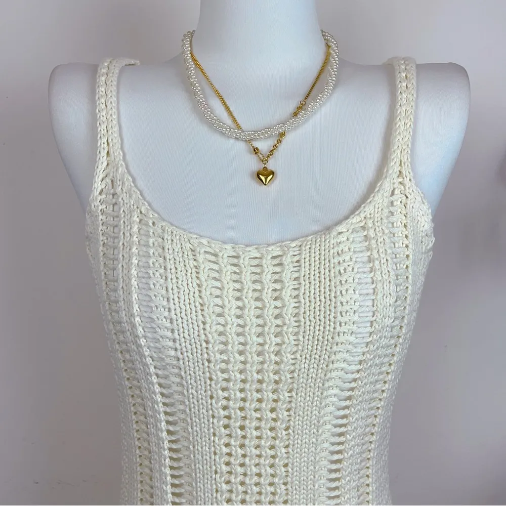 Lusana Keira Crochet Knitted Dress	in White Vacation Beach Ready - Image 3