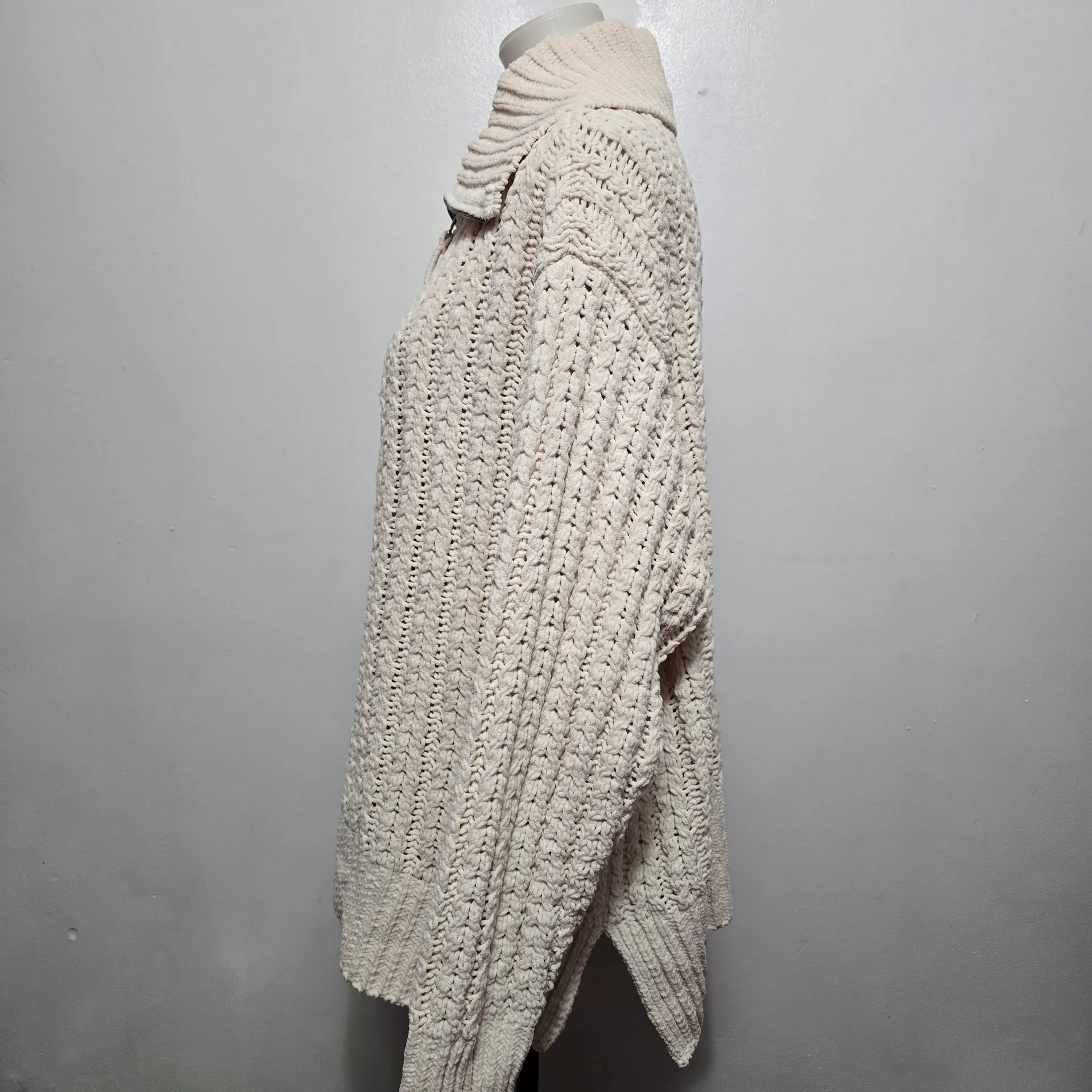 Aerie Toasted Coconut Cable Car Quarter Zip Sweater Size Large Scandi Loungewear - Image 3