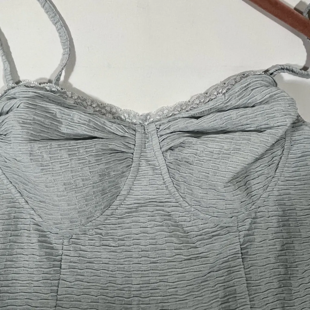 COLYSMO BODYCON MAXI DRESS CORSET STYLE ADJUSTABLE STRAPS LACE TRIM M SEA FOAM Size M - Image 12