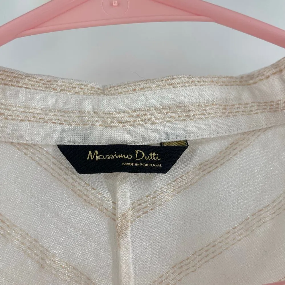 MASSIMO DUTTI Blouse Size Small Linen Blend Stripe Lightweight Pullover Cream - Image 3