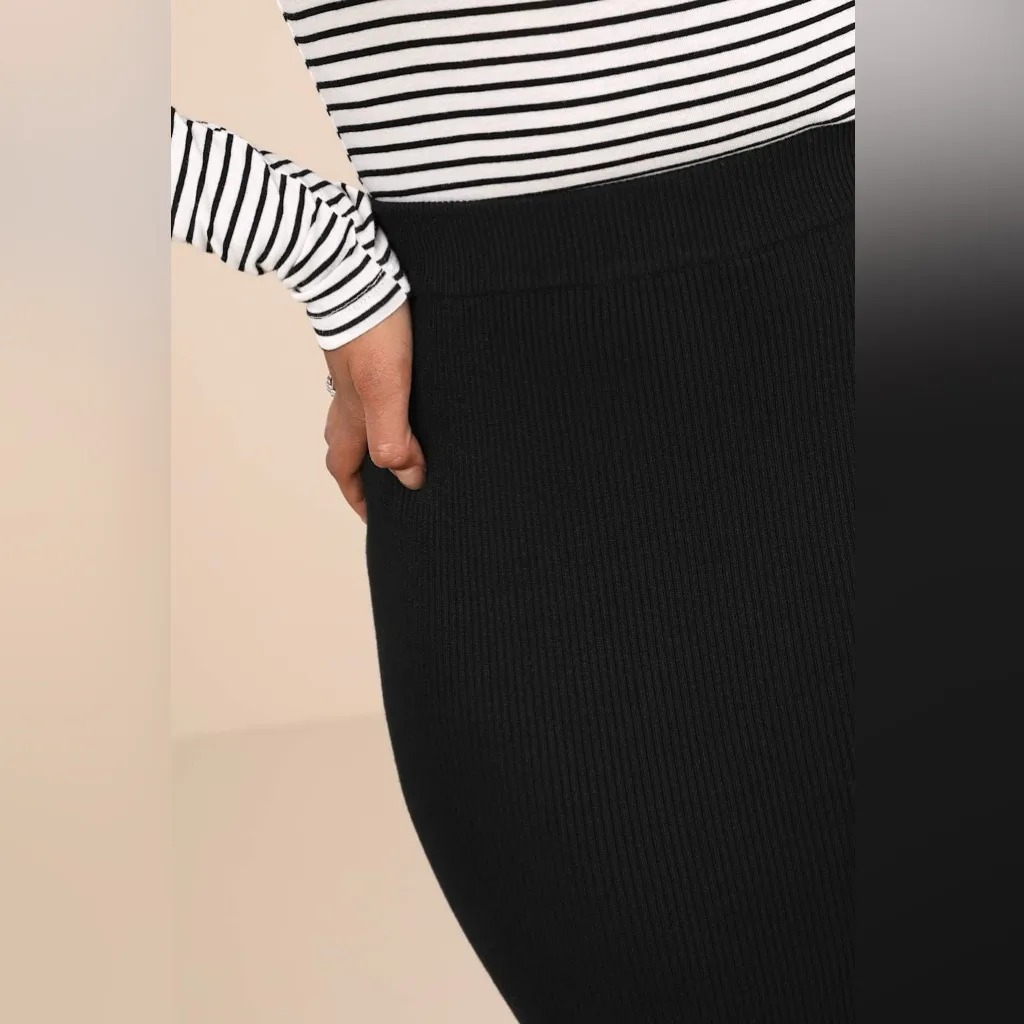 NWOT Lulus Seasonal Fave Black Ribbed Knit Midi Sweater Skirt M - Image 13