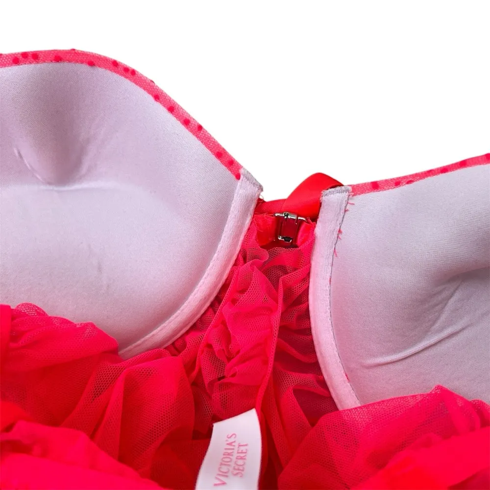 Victoria’s Secret Hot Pink Ruffle Push-Up Babydoll 36D Romantic Valentine Y2K - Image 6