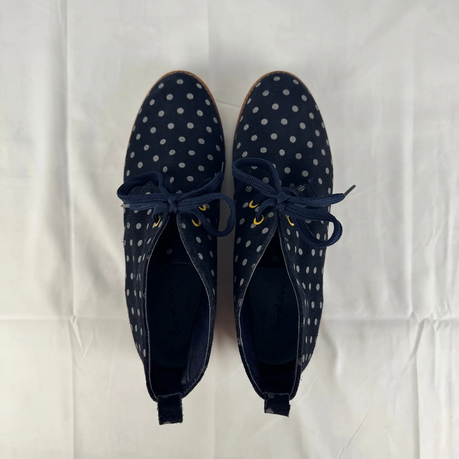 Boden Polka Dot Suede Desert Boots Women’s‎ Size 8 Navy Blue Lace Up Ankle Shoes - Image 10