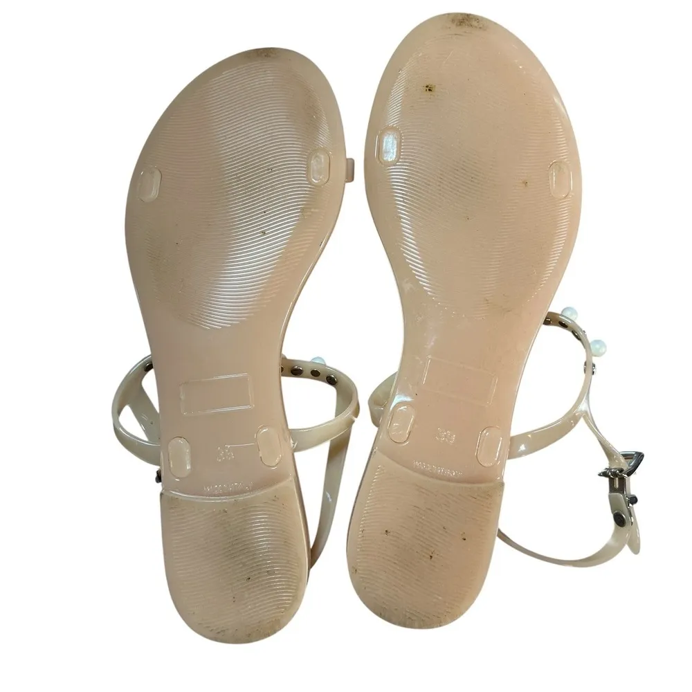 L.K. Bennett Jelly Sandals Nude Pearl Embellishments Ankle Strap Women Size 39 Tan - Image 7