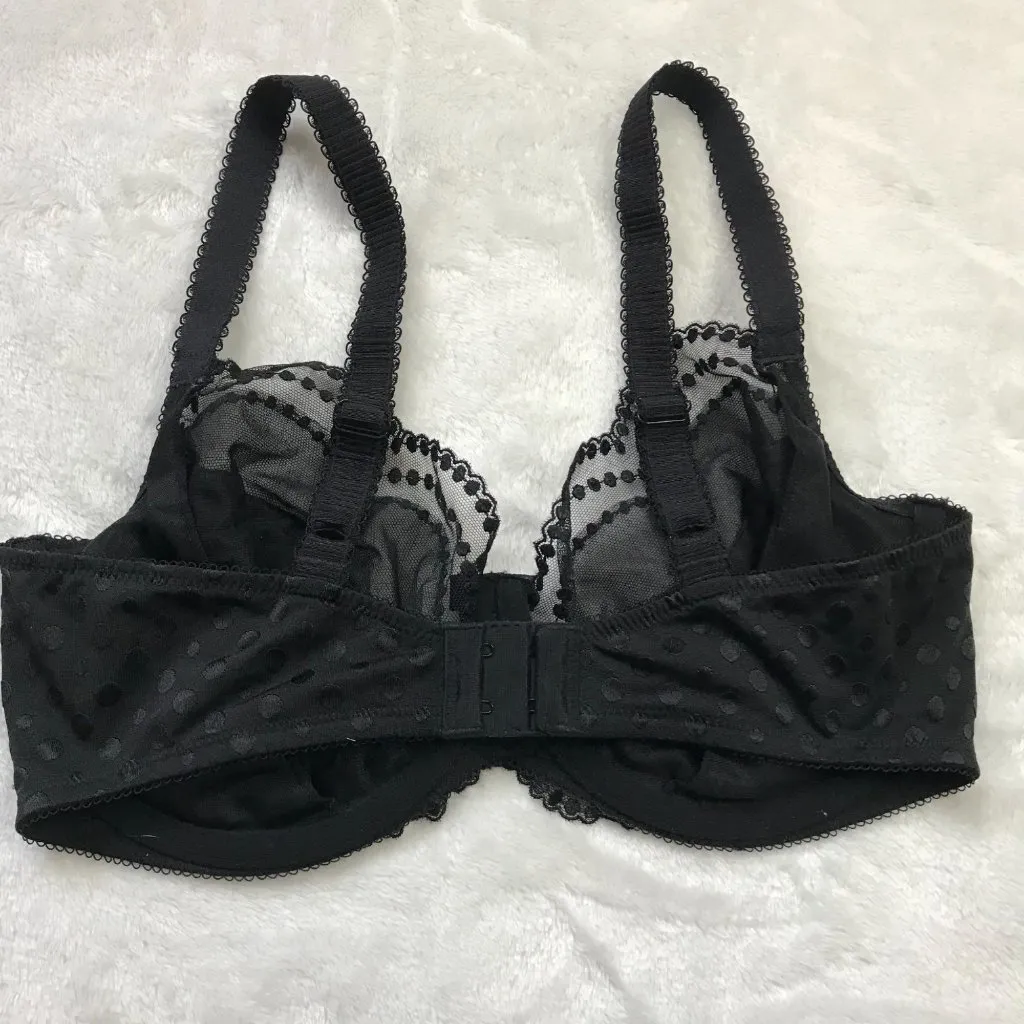 Wacoal Underwire Bra Women's Size 36D Black Polka Dot Semi Sheer Full Coverage - Image 7