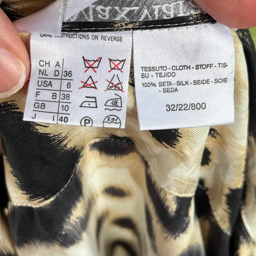 Max Mara Women's Animal Print 100% Silk Button Front Blouse Size 6 - Image 8