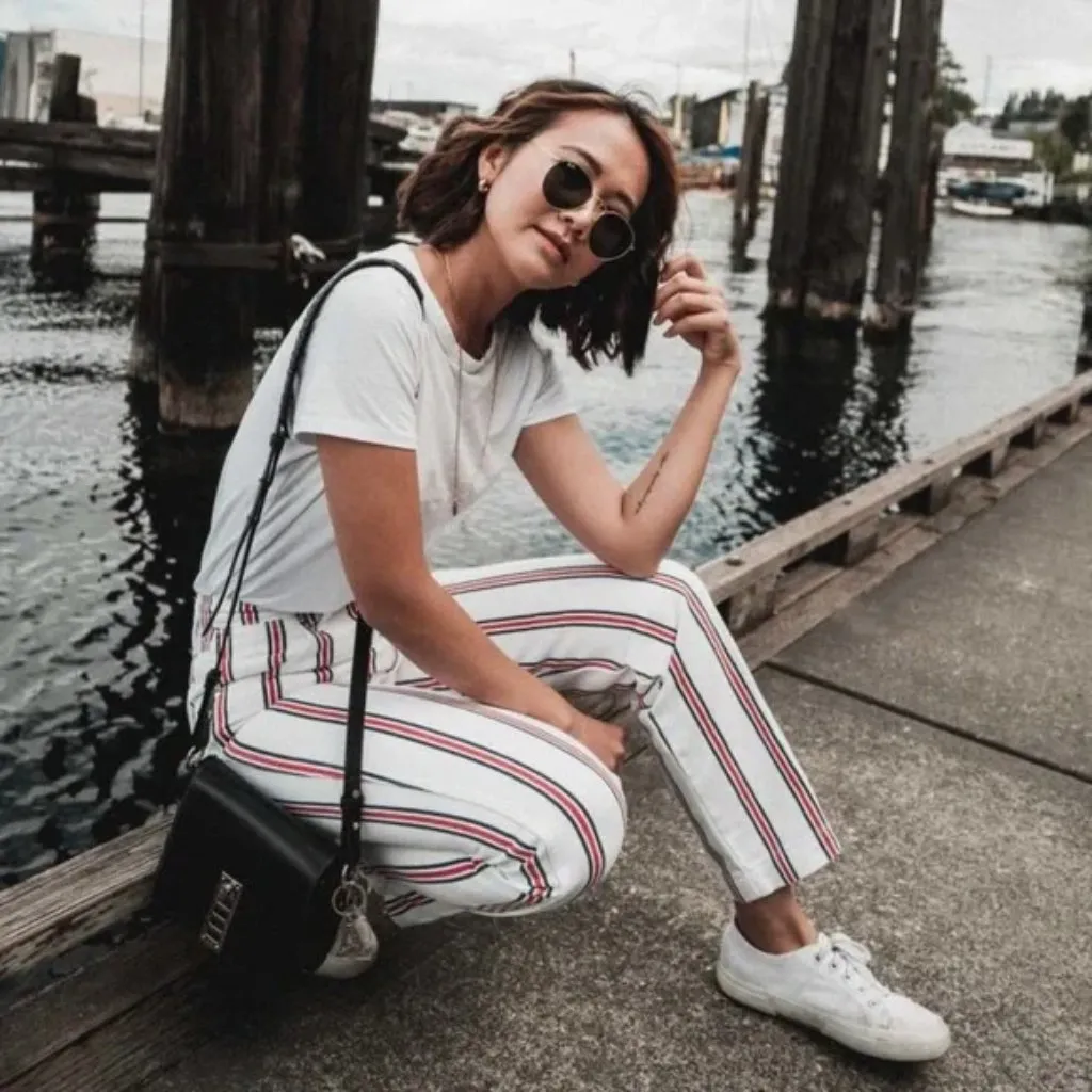 Reformation Roper Grenada White Red Blue Stripe Straight Crop Jeans 26" - Image 3