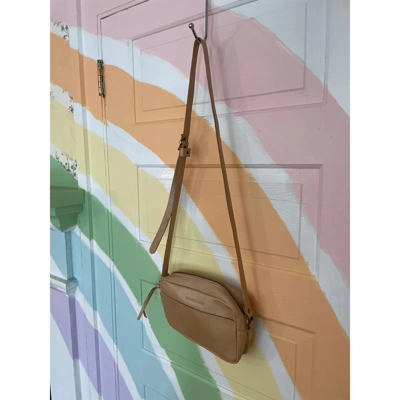 Portland Leather Goods Cream Crossbody Bag Small Zip Top Adjustable Strap - Image 9