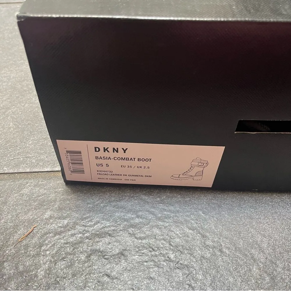 DKNY  Basia Combat Boot SZ 5 Gunmetal Grey Leather Buckle Quilted Lug Sole Chunky - Image 10