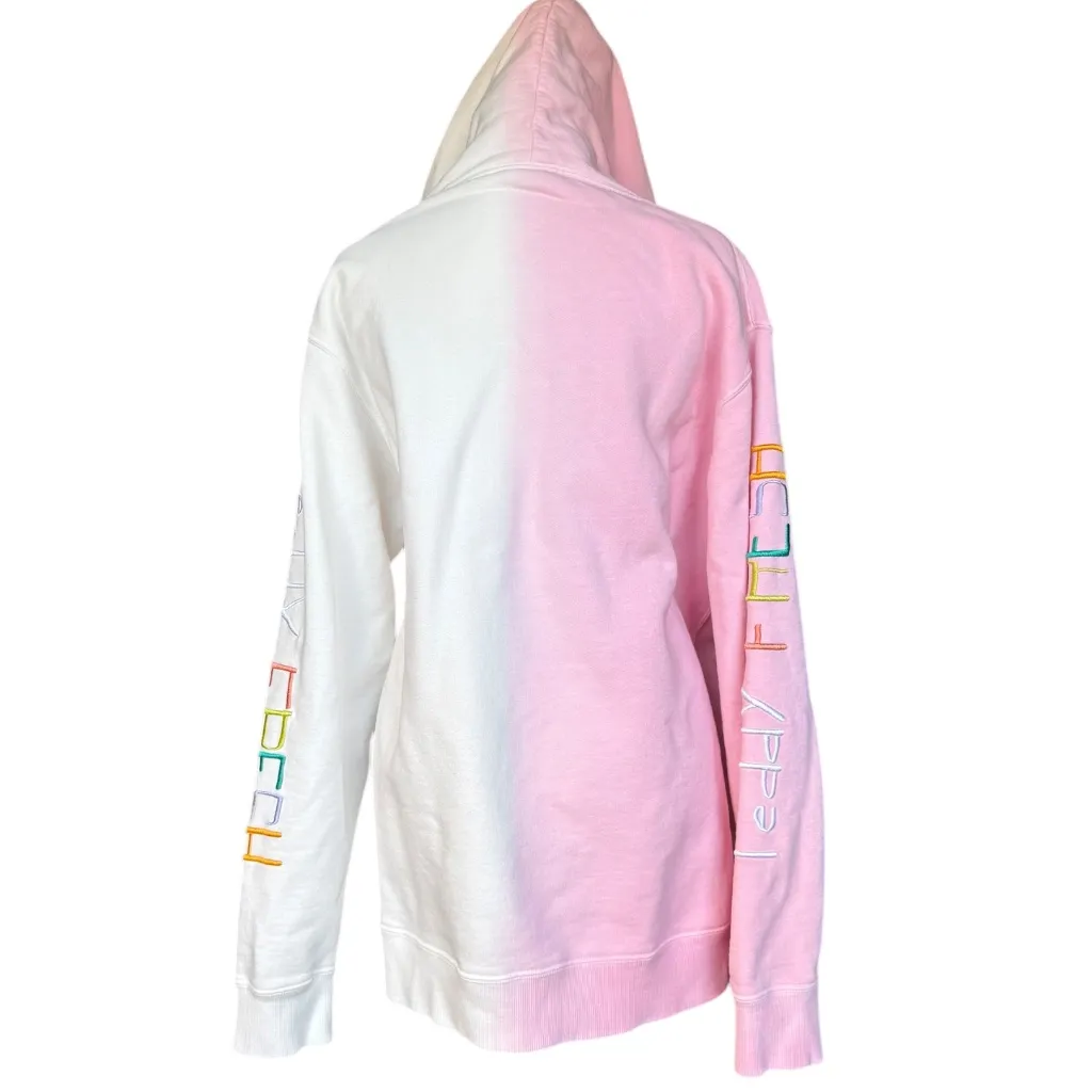 Teddy Fresh Pink and White Wavy‎ Dip Dye Hoodie Sz M - Image 5