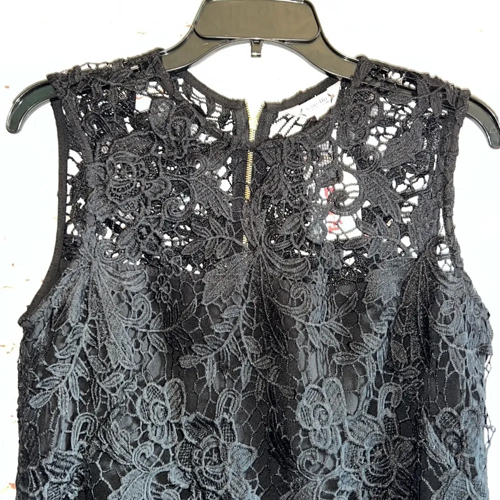 Nanett Lepore M black lace tank zipper back lined NWT high neck lined - Image 2