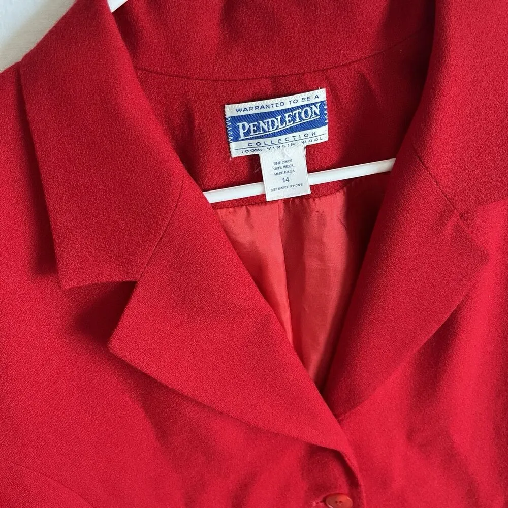 Vintage Pendleton 100% Wool Red Blazer Jacket 4 Buttons Sz 14 L Classic US Made - Image 3