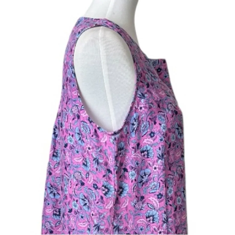 J. Jill Love Linen Shift Swing Dress V-neck Pink Blue Floral Women’s Size Medium - Image 7