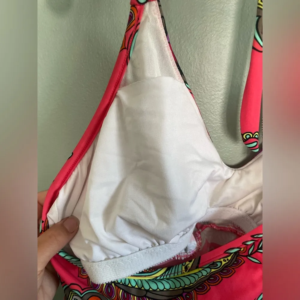 Venus Women’s Pink Coral Paisley Halter Tie Neck Swim Top Tankini Size 14 - Image 3