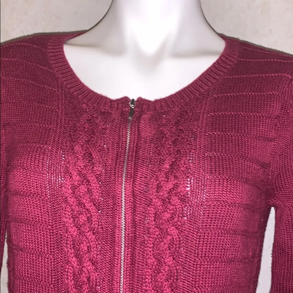 Neiman Marcus red burgundy knit zipper sweater - Image 3