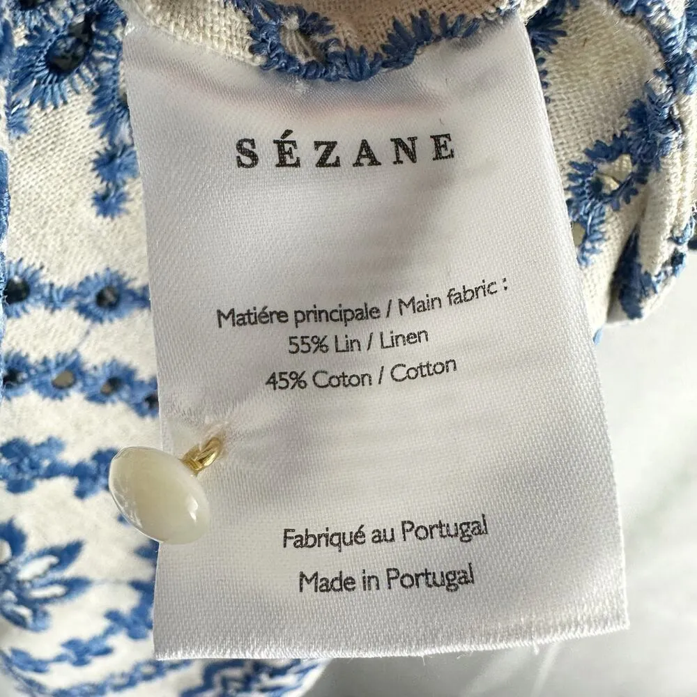 Sezane South Blouse Embroidered Floral Eyelet Blouse Summer French Blouse US 6 - Image 6
