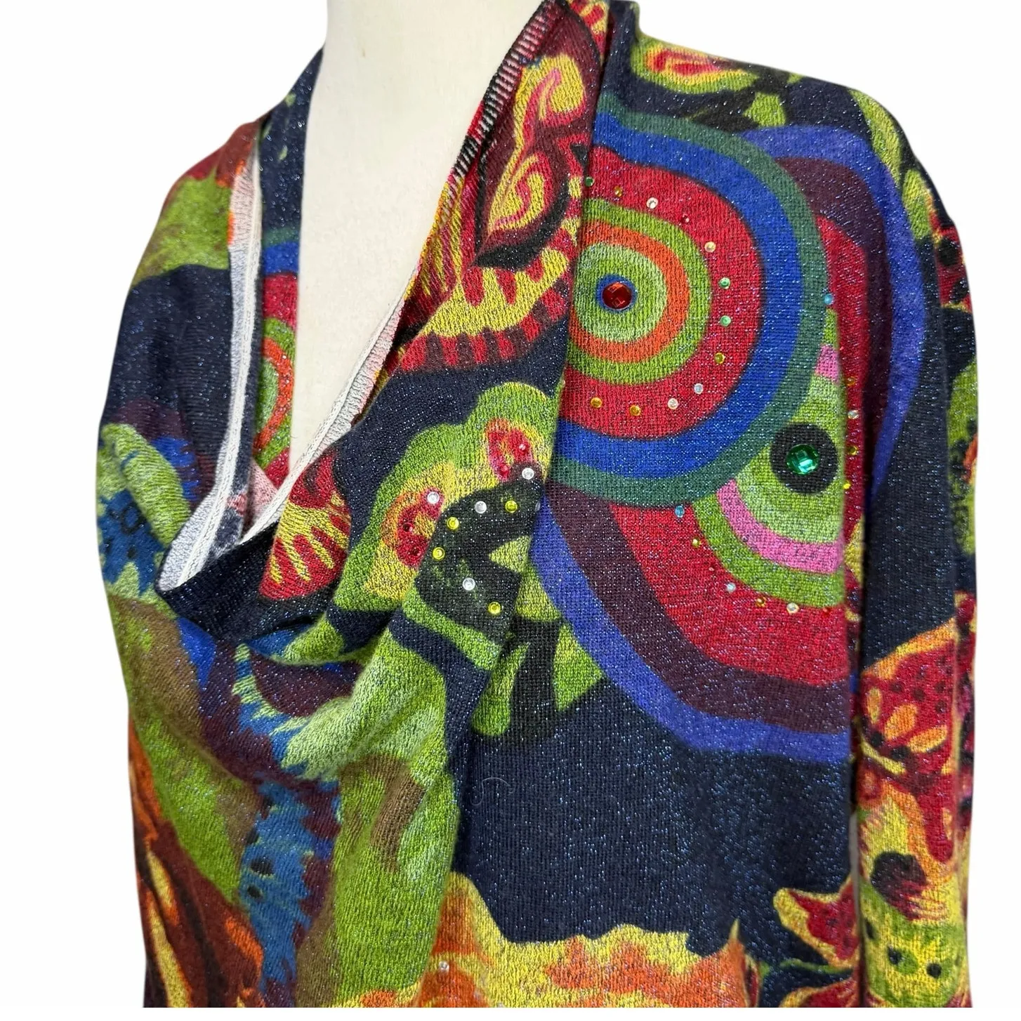 Desigual Beni Cardigan Sweater Women M Multicolor Floral Asymmetrical Boho Artsy - Image 3