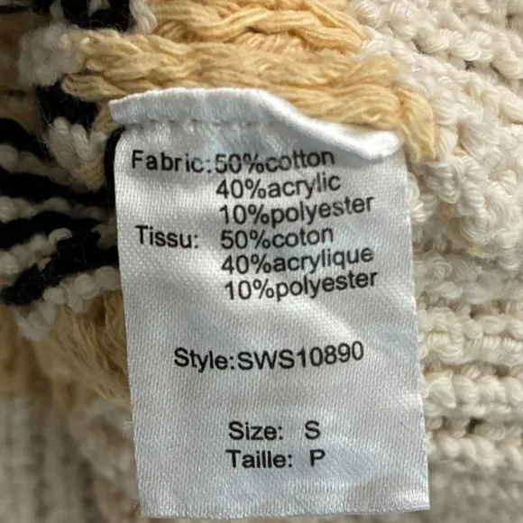 Elan Striped Knit Flutter Sleeve Sweater Top Womens S Neutral Boho Cottagecore - Image 7